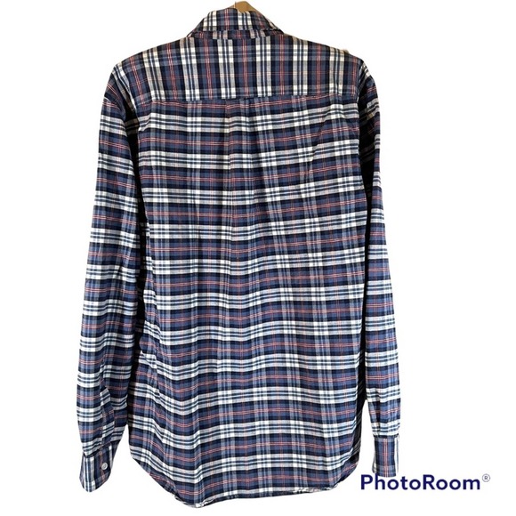Amazon Essentials Plaid Button Down Shirt Sz Large Slim Fit Long Sleeve Blue Red - Picture 4 of 5